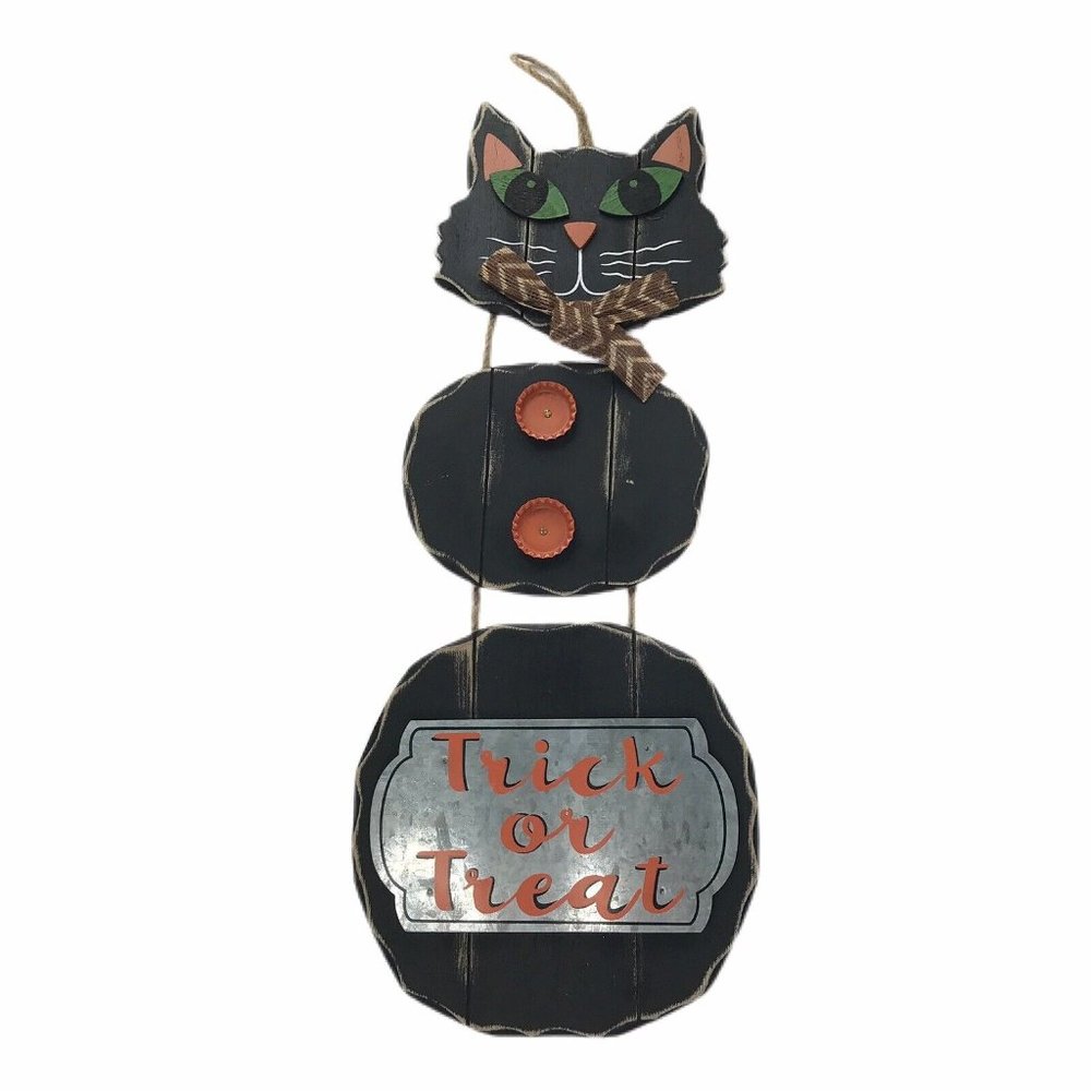 2/$20 Halloween Hanging Wall Decor Trick or Treat Black Cat Rustic Approx. 19"